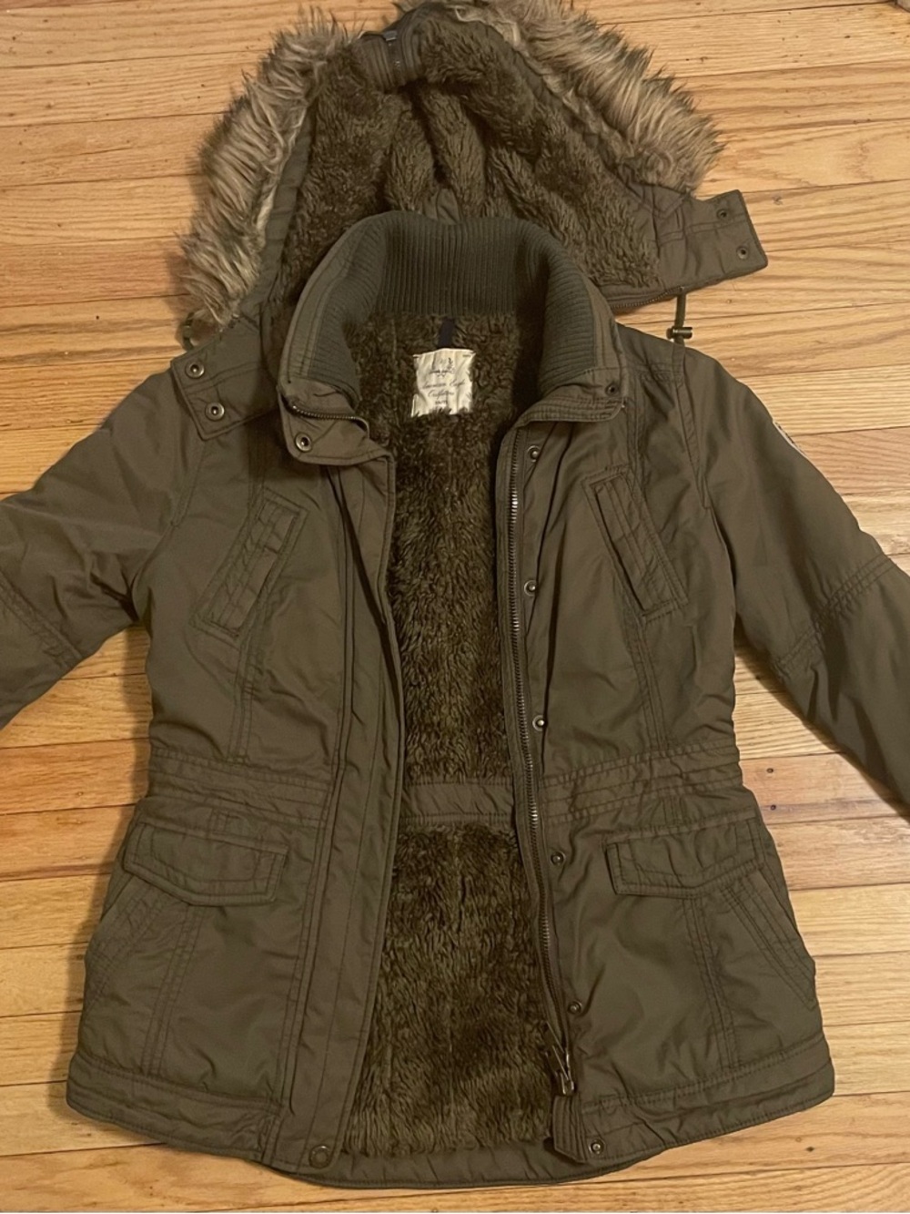 American eagle S Olive Green Fur-Lined Hooded Parka